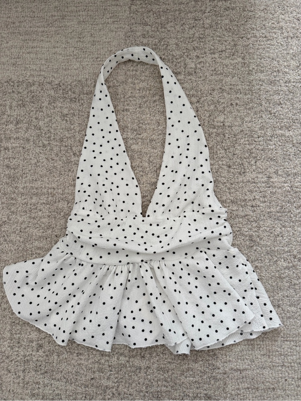 Zara White Polka Dot Halter Peplum Top